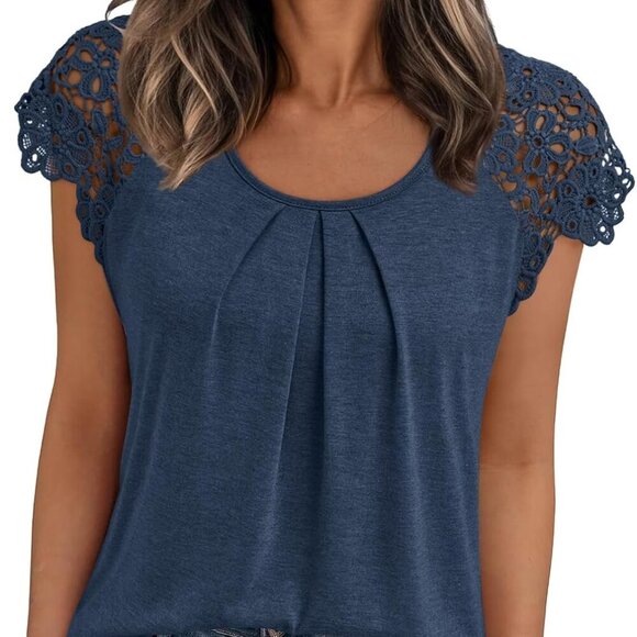 Chic Loose-Fit Lace Sleeve Top - Perfect for Business Casual and Summer Layers - Picture 1 of 5